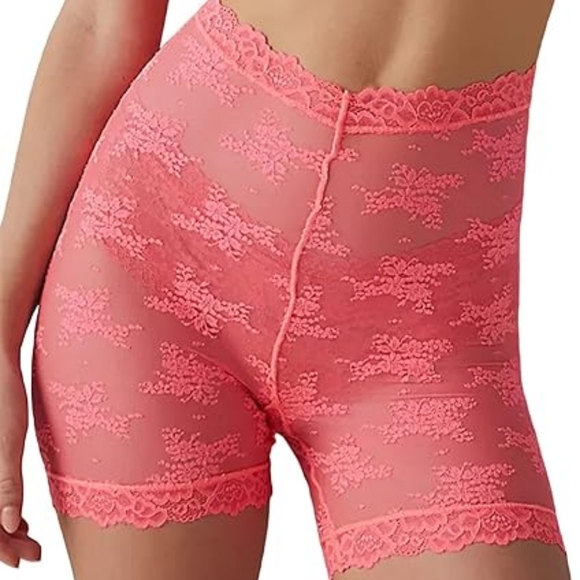 Free People🌸NWOT For You Lace Bike Shorts Disco Peach - Picture 1 of 2